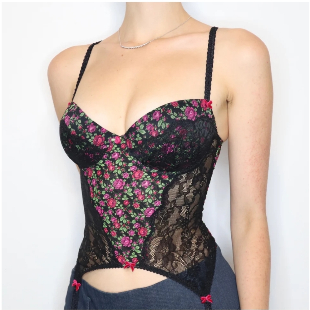 Vintage Rose Bustier corset lingerie top, Betsey Johnson 34D